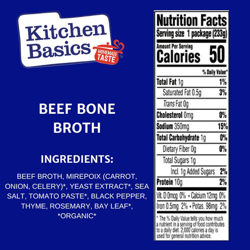 8.25 oz (Pack 12) Kitchen Basics Beef Bone Broth, Carton of A Delicious Boost of Flavor to soups and gravy, Great