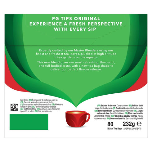 80 Count (Pack 1) PG Tips Black Tea Bags Non-Pyramid