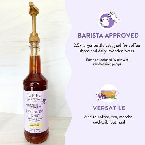 36 oz Lavender Honey Simple Syrup for Coffee, Cocktails, Tea, Matcha - Clean Simple Syrup with Real Lavender & Honey