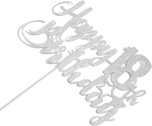 Silver Glitter Happy 18th Birthday Cake Topper - 18th Birthday Party Decoration