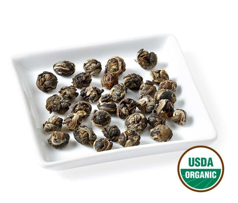 Golden Moon Tea Organic Jasmine Pearls Green Tea, Loose Leaf Dragon Pearls, Premium Grade, Non-GMO - Travel Tin