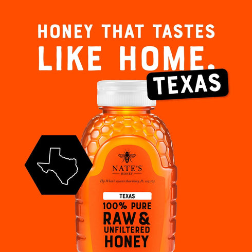 100% 16 oz. Nate's Texas Pure, Raw & Unfiltered Honey - Squeeze Bottle - All-natural Sweetener