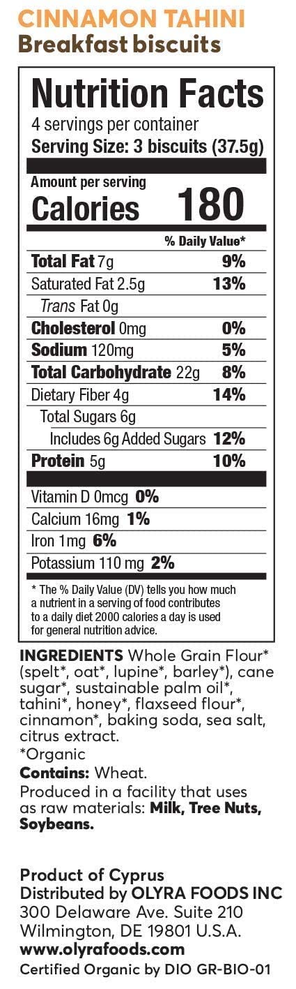 Olyra Biscuit Breakfast Olympic Rynner Cinnamon Tahini Organic, 5.3 Ounce