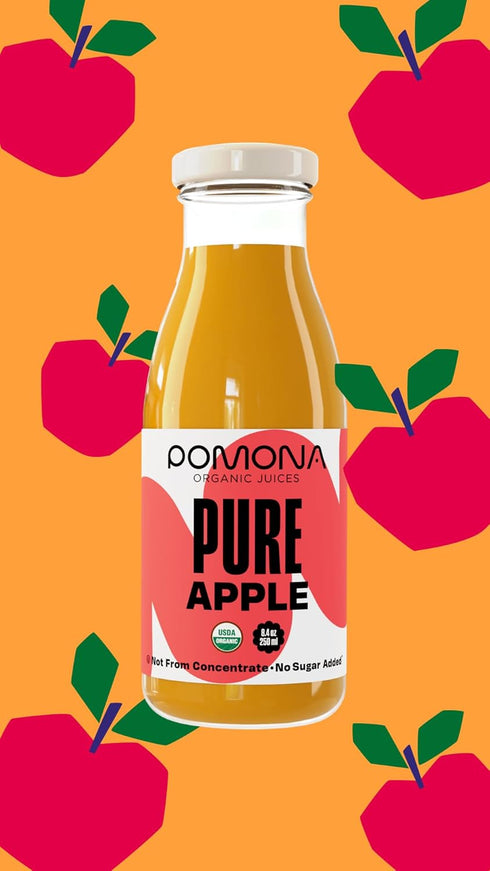 (Pack 12), 8.4 Oz Pomona Organic Apple Juice of Cold Pressed USDA Organic Juices, Apples And Lemon Juice, No Added