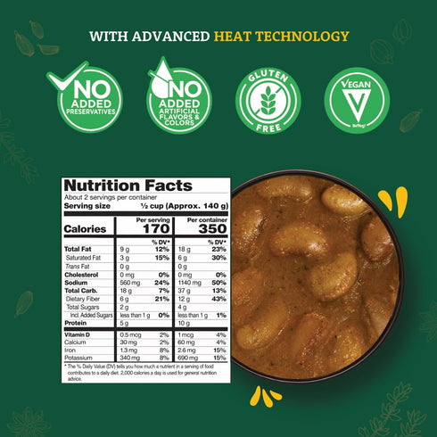 100% 2-285g Pack 6 MTR Curry Delight - Authentic Indian Ready-to-Eat Lima Beans & Coconut Curry - Gluten-Free, No Added