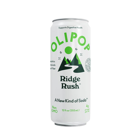 Pack Packed 12oz (12 Pack) OLIPOP Sparkling Prebiotic Soda, Ridge Rush, Pantry with Prebiotics, Fiber, and Botanicals