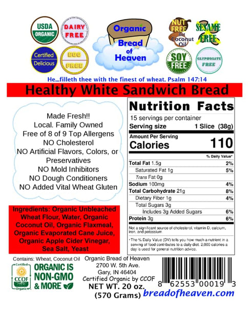 Organic Bread of Heaven 2 ~ Healthy White Sandwich Bread loaves ~ USDA Organic
