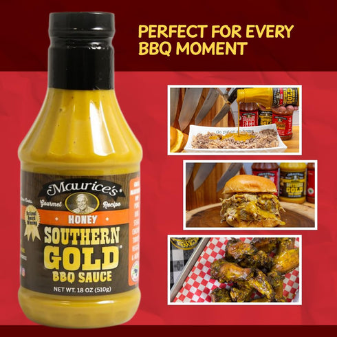 18oz Maurices Southern Gold BBQ Sauce, Honey Flavor Carolina Gold Barbecue Sauce with Sweet Flavor Authentic Carolina