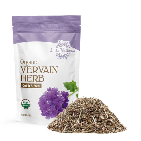 Halo Naturals Organic Vervain Herb Cut & Sifted, 4 Ounces (Verbena officinalis) USDA Certified
