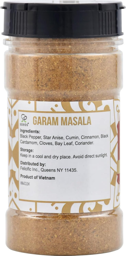 Soeos Garam Masala, 3.2 oz (90g), All Natural Vegan Spice Powder, Indian 8-Spice Blend, Kosher Masala Seasoning