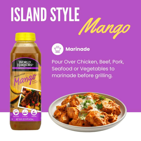 World Harbors Island Mango Sauce & Marinade 16-Fl Oz Bottle (Pack of 3), Low-Calorie, Sweet & Tangy Sauce
