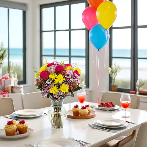 Stargazer Barn Let's Celebrate Mother's Day Bouquet with Vase Mothers Day Flowers for Mom Fresh Flower Delivery, Farm