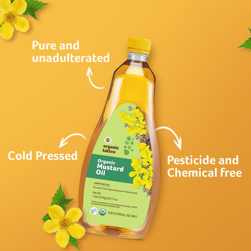 (1 3 Organic Tattva Cold Pressed Mustard Oil Litre) - Fresh Unrefined Organic Mustard Oil for Hair, Skin Care