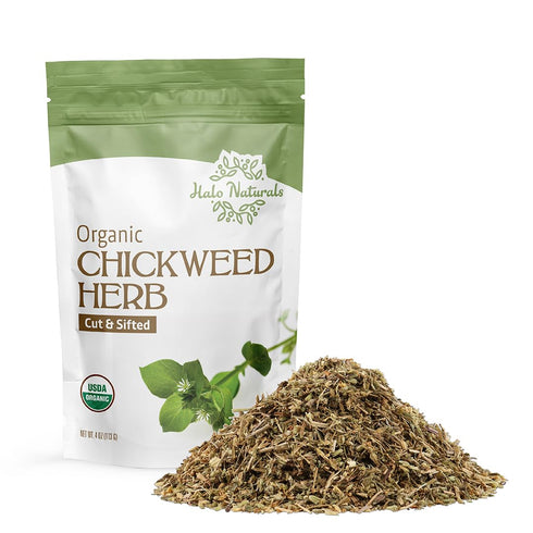 Halo Naturals Organic Chickweed Herb Cut & Sifted, 4 Ounces (Stellaria media) USDA Certified