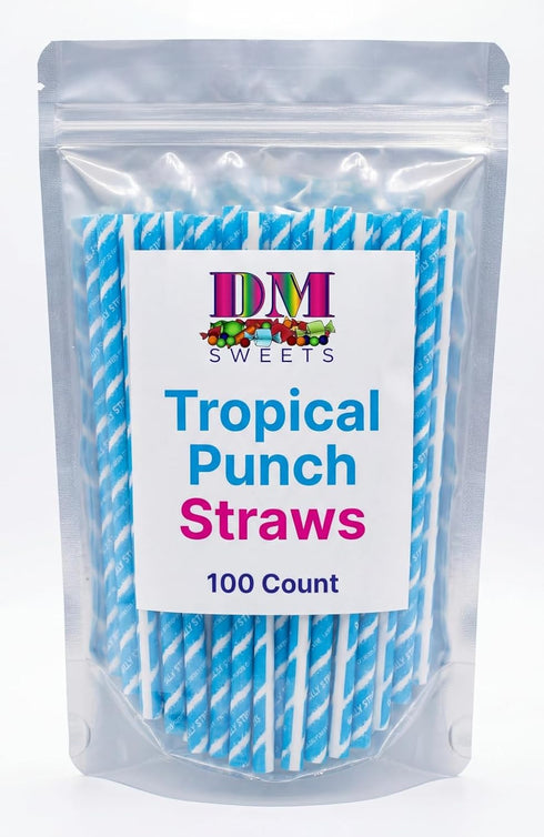 DM Sweets Tropical Punch Sour Powder Filled Candy Straws - 100 Count of Nostalgic