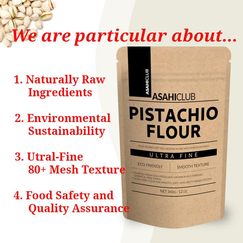 ASAHI CLUB 100% 12 oz Pistachio Flour, Naturally Raw Pistachios, Ultra Fine, Gluten Free, Kosher, Low-Carb Keto