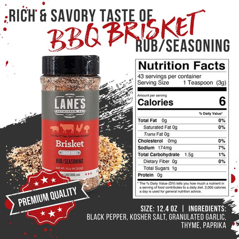 Lane's Brisket Rub Seasoning, All-Natural Championship Butt Rub, Perfect for Burger, Steaks & Pork Rubs - 12.4 Oz