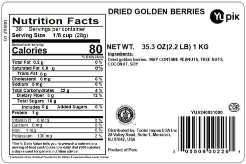 2.2 lb (35.2 oz), Yupik Natural Dried Golden Inca, Dried Fruit, Gluten-free, Vegan, Kosher, No Added Sugar, Oil-free
