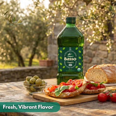 1904 2 (67.6 oz) BASSO Organic Extra Virgin Olive Oil, Organic EVOO Cold Extracted, Liter fl