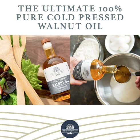 Fresh Vintage Farms Walnut Oil, Cold Press, California Grown for Cooking, Baking, Grilling, Dipping