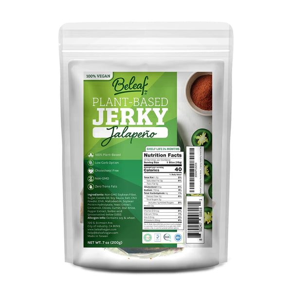 BELEAF Jalapeo Plant-Based Jerky | Delicious Meat Substitute | Low Carb, Non-GMO,
