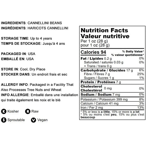 4 Food to Live - Cannellini Beans, Pounds Dried White Kidney Beans, Sproutable, Vegan, Kosher, Sirtfood, Bulk. Rich
