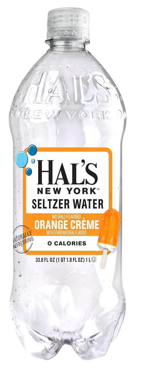 Oasis Snacks 1 (Pack 15) Hal's New York Seltzer Sparkling Water, Orange Creme Sparkling Water, Liter Bottle