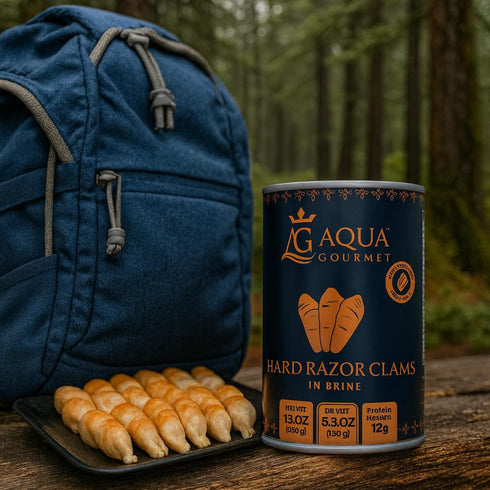 15 oz Aqua Gourmet - Canned Hard Razor Clams in Brine, Premium Chilean Seafood, Can, Ready to Eat