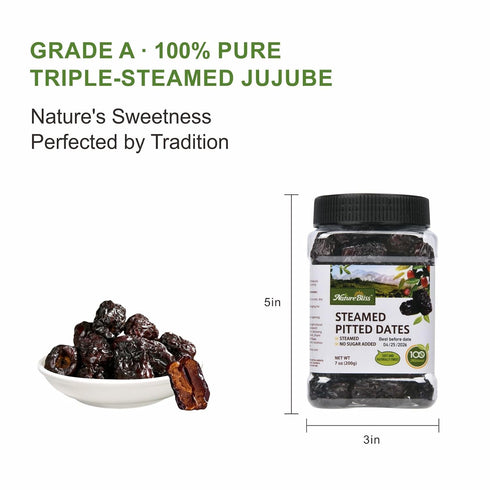 (7 OZ/Pack 1) NatureBliss Premium Steamed Jujube Dates, Pitted Dried Fruit Snacks, Large-size Chinese Red Dates (Hong