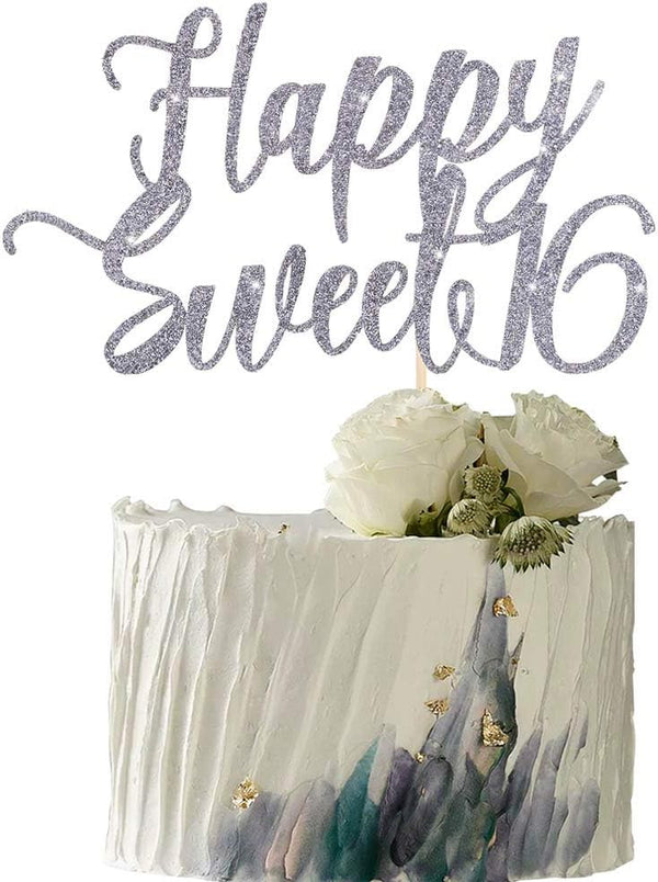 Happy Sweet 16 Cake Topper - Cheers to 16 Years, Happy 16th Birthday Decoration for Sweet Sixteen / 16th Anniversary