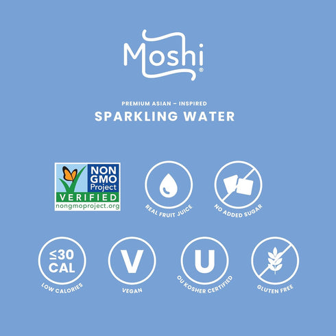 12 Pack (Pack 12, Moshi Asian Flavored Sparkling Water - Carbonated Drink Made With Real Fruit Juice - No Added Sugar