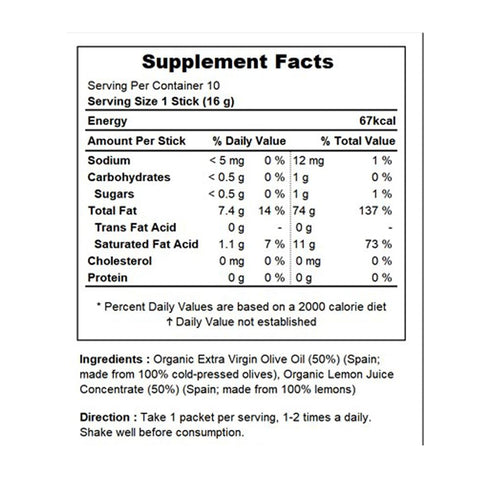 50:50 16g*10 BB LAB Organic Olive & Lemon Dual Shot, Ratio, Cold-Pressed Extra Virgin Olive Oil & NFC Lemon Juice