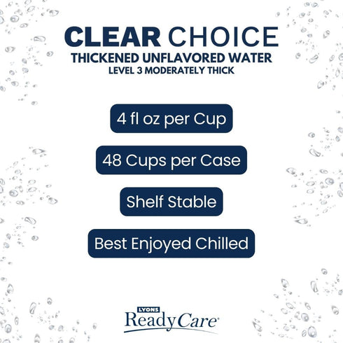 3 4 oz (48 pack) Lyons ReadyCare Thickened Unflavored Water for Dysphagia & Swallowing Difficulty - Honey Consistency