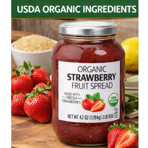 Pet4Homy 42 oz (2 lb 10 oz) Signature Organic Strawberry Fruit Spread, Jar Made with Fresh Strawberries, USDA Organic