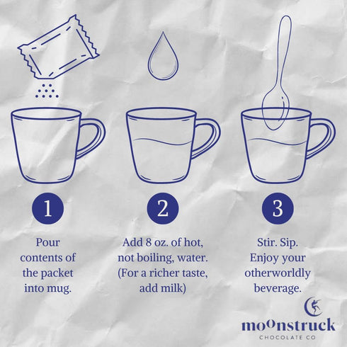 Packets, 8 Count (Pack 1) Moonstruck Chocolate Single Serve Creamy Milk Chocolate Hot Chocolate