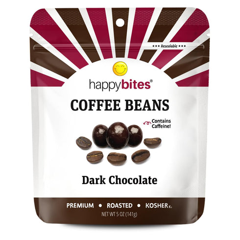 (5 oz 8 Happy Bites Dark Chocolate Covered Coffee Beans / Bags) Resealable