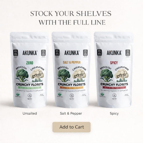 AKUNKA 2.5 oz Crunchy Florets - Vegetable Snack, Broccoli and Cauliflower, High Fiber, (Spicy)