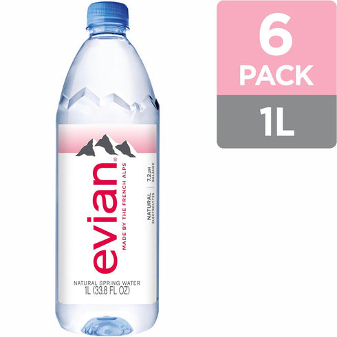 1 6 pack Evian Natural Spring Water, L bottles