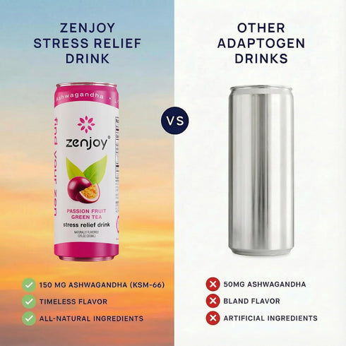 (12 Pack) Zenjoy Stress Relief Drink, Calming Green Tea, Non Alcoholic, Ashwagandha & Lemon Balm for Stress Relief, L