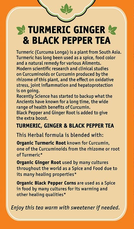 (16 Count, Pack 1) Herbal Cup Ayurveda Turmeric Tea, Organic Ginger & Black Pepper, No Caffeine Herbal Supplement
