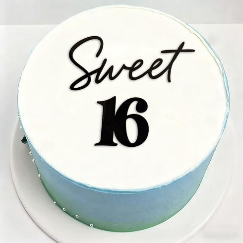 Snlioek 16 16th Black Sweet Cake Topper,Acrylic Happy Birthday Cake Decor for Sweet Sixteen Theme Birthday Anniversary