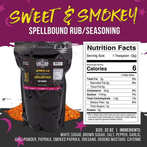 Spellbound 2 Lbs Lane's Pork Rub Seasoning, All-Natural BBQ Seasoning Rib Rub, Premium Butt Rub Seasoning & Sweet BBQ