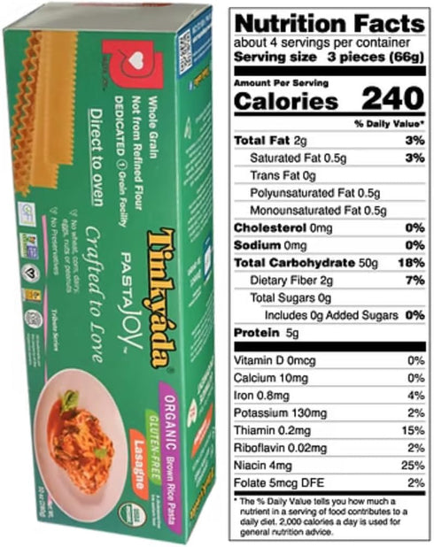 Tinkyada Pack, 8 Pack Elbow, Organic Gluten-Free Brown Rice Pasta Variety Spaghetti, Lasagne & Penne Certified Organic