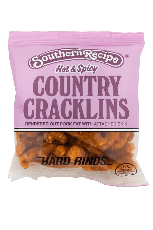 Southern Recipe` Hot & Spicy Country Cracklins Purple Bag, Hard Rinds, Rendered