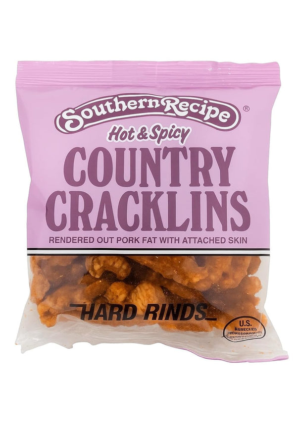 Southern Recipe` Hot & Spicy Country Cracklins Purple Bag, Hard Rinds, Rendered