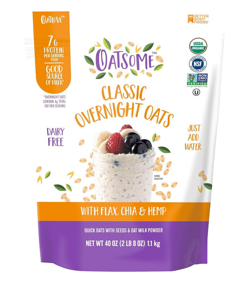 Oatsome Organic Overnight Oats with Chia, Flax, & Hemp, Gluten-Free Oatmeal with