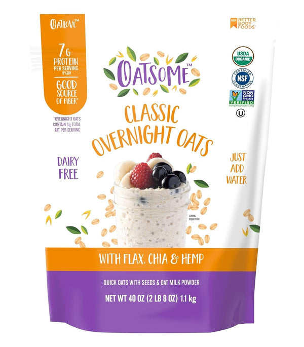 Oatsome Organic Overnight Oats with Chia, Flax, & Hemp, Gluten-Free Oatmeal with
