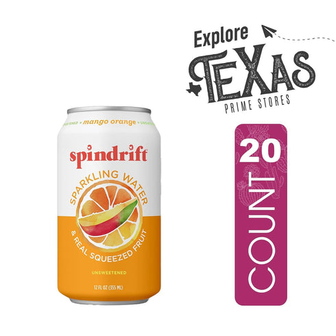 20- Pack 12 oz Spindrift of Mango-Orange Sparkling Water & Real Squeezed Fruit fl Can