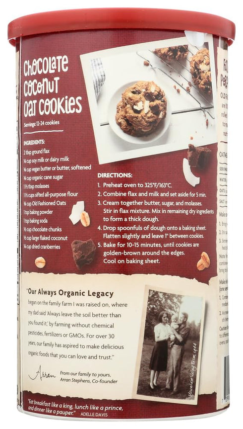 COUNTRY 18-Ounce CHOICE ORGANICOrganic Oven Toasted Old Fashioned Oats, Canisters