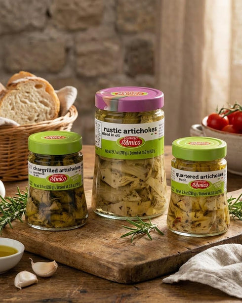 9.9oz (280g) FRATELLI D'AMICO - Chargrilled Artichokes, Quartered in Oil, Grilled, Naples Style, NON-GMO